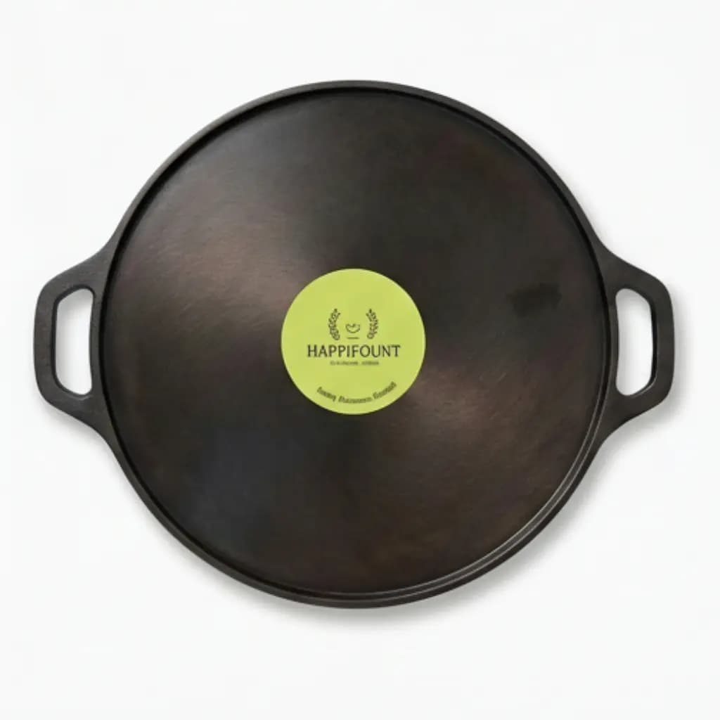 Premium 12 Inch Cast Iron Dosa Tawa – Oval shape - Pre-Seasoned | Double handle| Heavy Duty Cast Iron Dosa Pan | Happifount Kitchenware (சிறந்த தோசைக்கல் - Best Dosa Tawa )